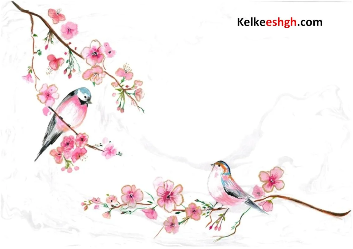 نقاشی گل و مرغ بر روی کاغذ ابروباد نگاره - کد 1002