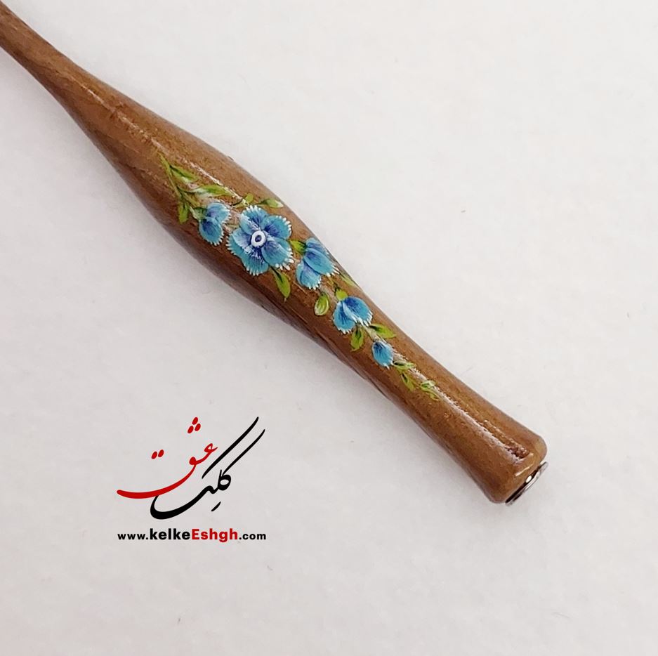 دسته قلم خوشنویسی لاتین دیپ - مدل دلبر تذهیب شده چوب گردو (کد ۱۰)