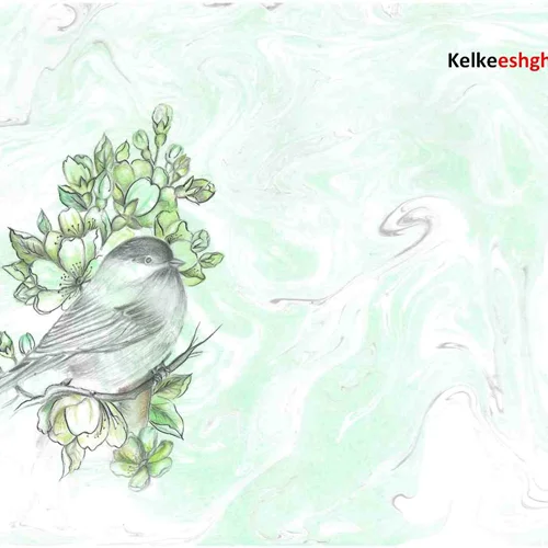نقاشی گل و مرغ بر روی کاغذ ابروباد نگاره - کد 1013 *قابل سفارش*