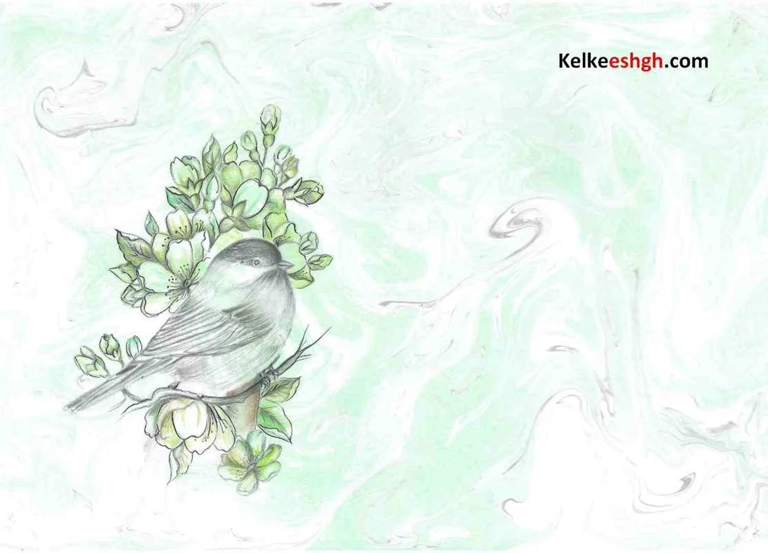 نقاشی گل و مرغ بر روی کاغذ ابروباد نگاره - کد 1013