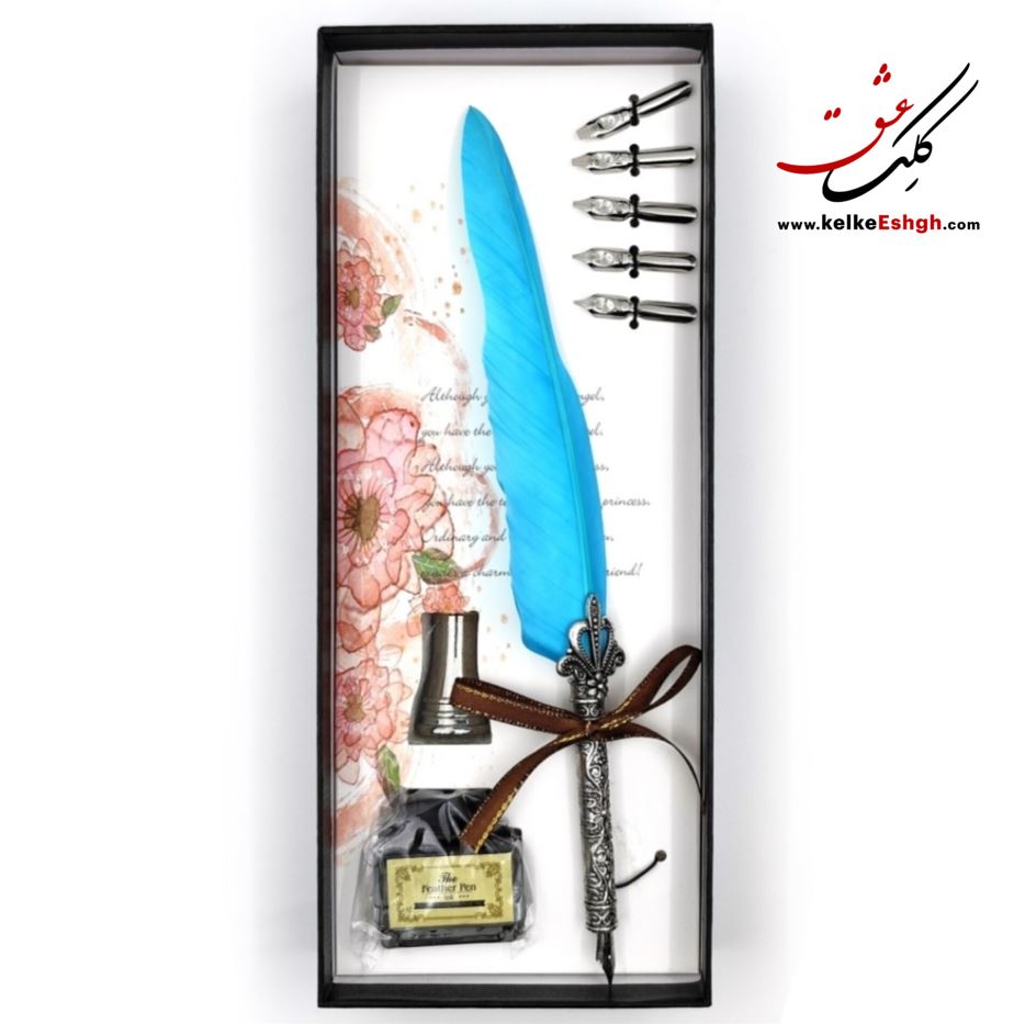 ست کادویی کالیگرافی قلم پر (دسته قلم، دوات، نوکهای فلزی و مرکب)