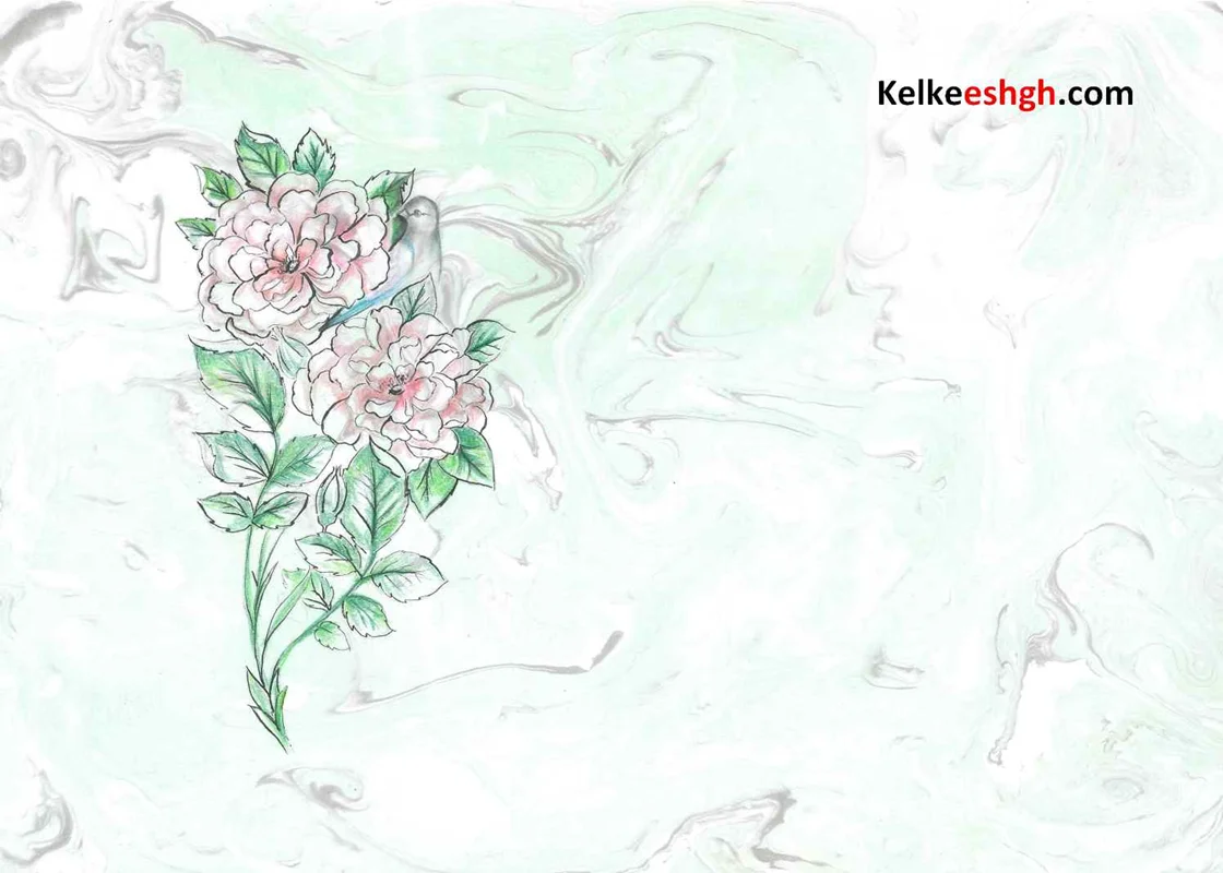 نقاشی گل و مرغ بر روی کاغذ ابروباد نگاره - کد 1005
