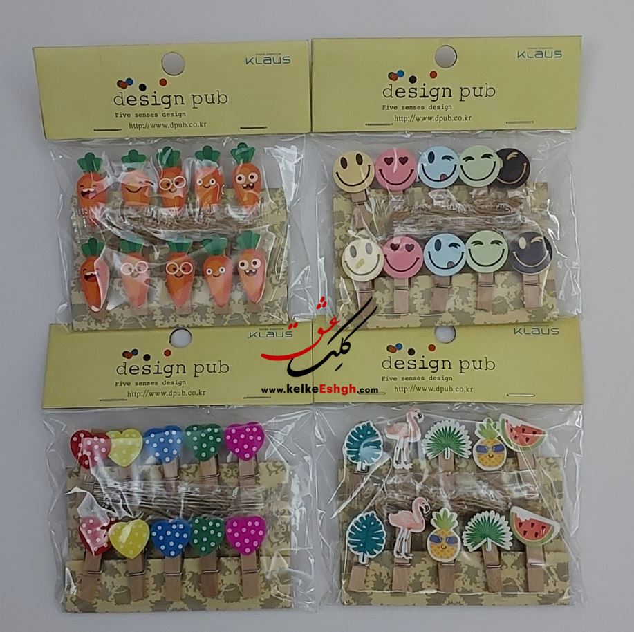 گیره چوبی فانتزی بسته 10 عددی همراه با کنف